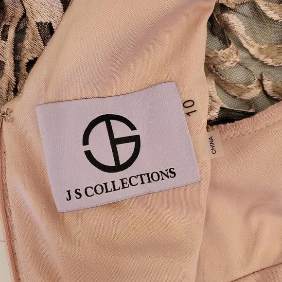 JS Collections Embroidered Gown Boat Neck Flutter Sleeve Size 10 - Picture 7 of 8